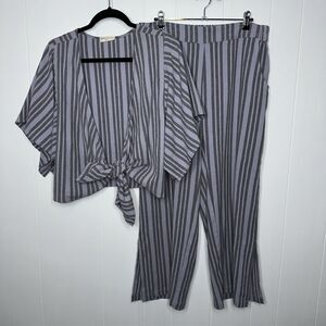 Natural By Known Supply Women’s 2 Piece Set Organic Cotton Striped Blue Size S/L
